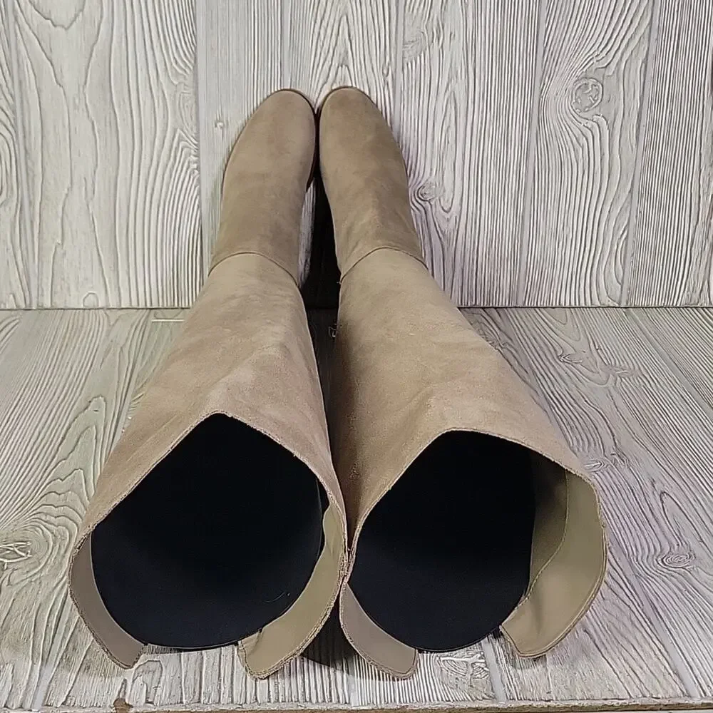 Marc Fisher Omelanie Leather Over The Knee Light Tan Boots Womens Size 5 NEW
